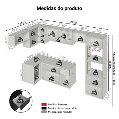 Armário De Cozinha Completa De Canto Suspenso 465 Cm Preto Nice Madesa 07 Preto