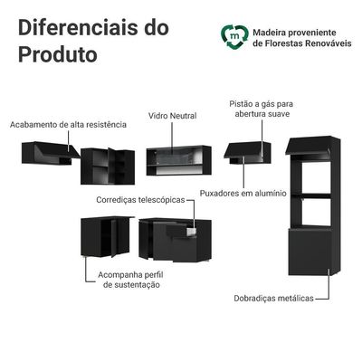 Armário De Cozinha Completa De Canto Suspenso 465 Cm Preto Nice Madesa 07 Preto