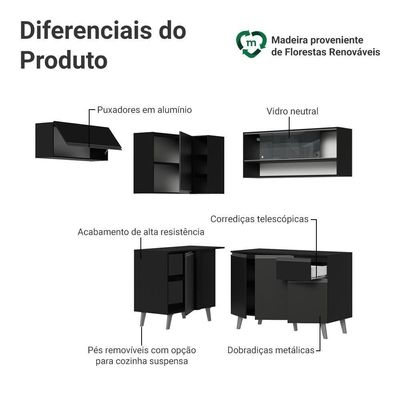 Armário De Cozinha Completa De Canto 325 Cm Preto Nice Madesa 04 Preto