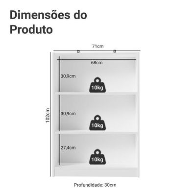 Estante Sapateira 3 Prateleiras Sem Portas Branco Madesa