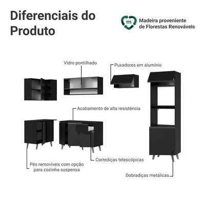 Armário De Cozinha Completa De Canto 385 Cm Preto Nice Madesa 03 Preto