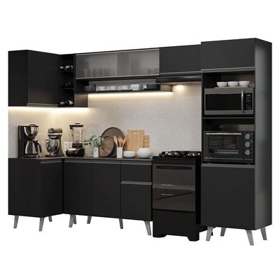 Armário De Cozinha Completa De Canto 385 Cm Preto Nice Madesa 03 Preto
