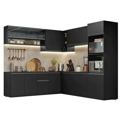 Armário De Cozinha Completa De Canto 445 Cm Suspenso Preto Nice Madesa 04 Preto