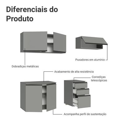 Armário De Cozinha Compacta Suspenso 200cm Nice Madesa XA05 Cinza
