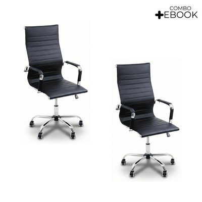 Kit 2 Cadeiras De Escritório Esteirinha Oficial Ergonomia Alta Preto