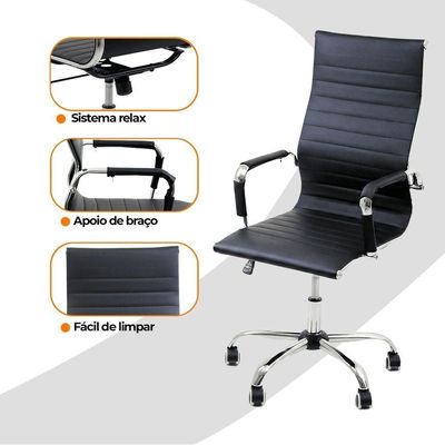 Kit 2 Cadeiras De Escritório Esteirinha Oficial Ergonomia Alta Preto