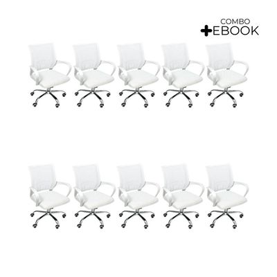 Kit 10 Cadeiras De Escritório Begonia Mesh Ergonômico Branco