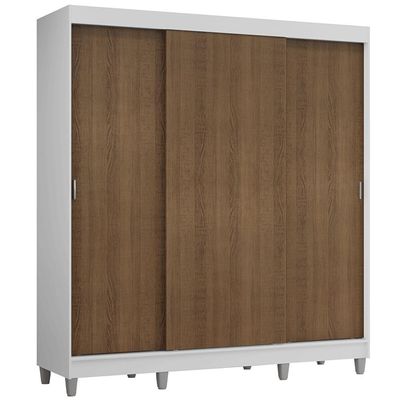Guarda-roupa Casal Com Pés 3 Portas De Correr Branco/Rustic Reno Madesa