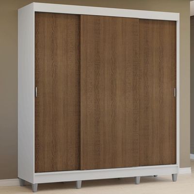 Guarda-roupa Casal Com Pés 3 Portas De Correr Branco/Rustic Reno Madesa