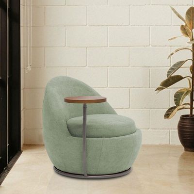 Poltrona Kaira Mesa Lateral Direita Base Fixa Titânio Bouclé Verde Claro - Nexta Casa