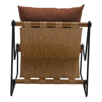 Poltrona Decorativa Turim Base Aço Preto Recouro Camel Linho Telha - Nexta Casa