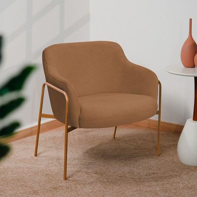 Poltrona Decorativa Jade Base Aço Ouro Fosco Bouclé Terracota - Nexta Casa