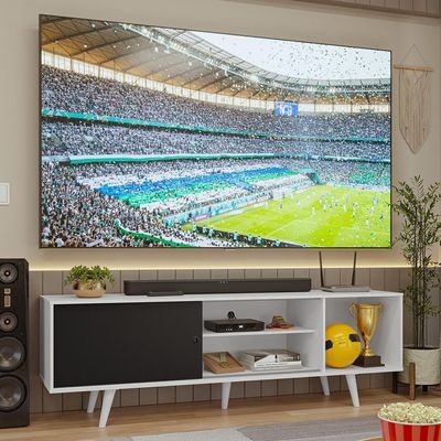 Rack Para Tv Até 80 Polegadas 160cm Com Pés Branco/preto Torino Madesa Branco/preto
