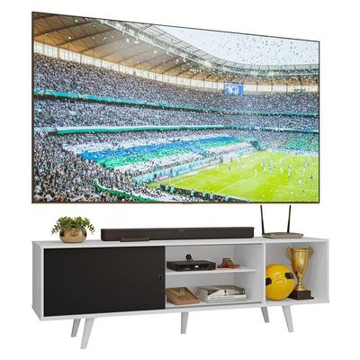 Rack Para Tv Até 80 Polegadas 160cm Com Pés Branco/preto Torino Madesa Branco/preto
