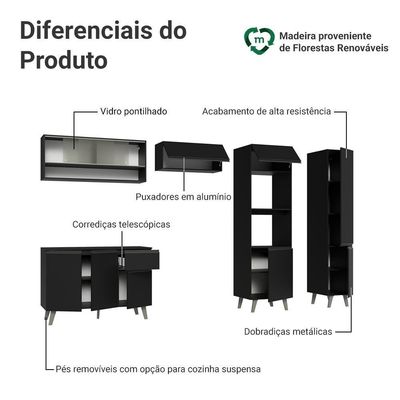 Armário De Cozinha Completa 300 Cm Preto Nice Madesa 08 Preto
