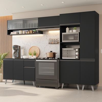 Armário De Cozinha Completa 300 Cm Preto Nice Madesa 08 Preto