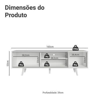 Rack Para Tv Até 80 Polegadas 160cm Com Pés Branco/preto Torino Madesa Branco/preto