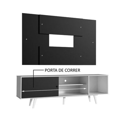 Rack Dubai com Pés e Painel até 58" Branco/preto Madesa