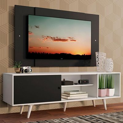 Rack Dubai com Pés e Painel até 58" Branco/preto Madesa