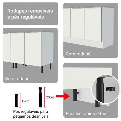 Armário De Cozinha Completa 240cm Branco Veludo Lux Madesa 08 Branco/branco Veludo Branco/branco Veludo
