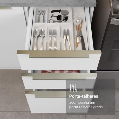 Armário De Cozinha Completa 240cm Branco Veludo Lux Madesa 08 Branco/branco Veludo Branco/branco Veludo