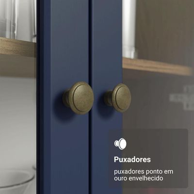 Cristaleira 70 Cm 2 Portas De Vidro Com Pés Cônicos Rustic-azul-rustic Vik Madesa