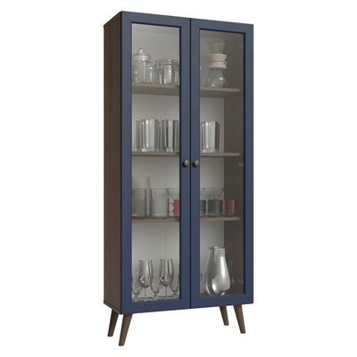 Cristaleira 70 Cm 2 Portas De Vidro Com Pés Cônicos Rustic-azul-rustic Vik Madesa