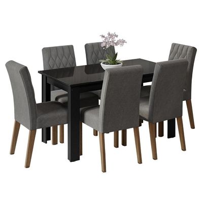 Conjunto Sala De Jantar Mesa Tampo De Vidro 6 Cadeiras Rustic/preto/silver Odara Madesa Rustic/preto/silver