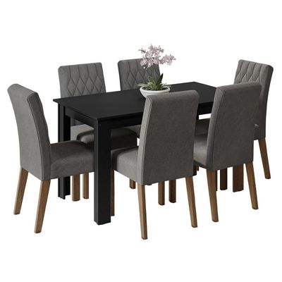Conjunto Sala De Jantar Mesa Tampo De Madeira 6 Cadeiras Rustic/preto/silver Allegro Madesa Rustic/preto/silver