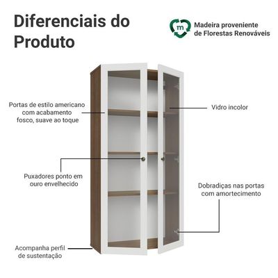 Cristaleira Suspensa 70 Cm 2 Portas De Vidro Rustic-branco Vik Madesa