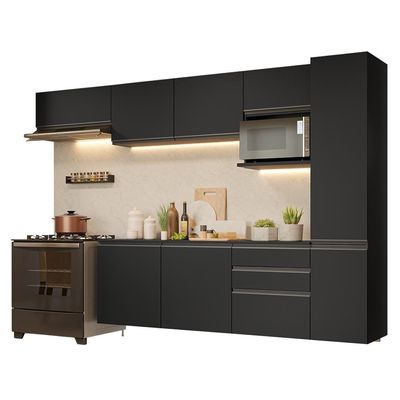 Armário De Cozinha Completa 300 Cm Suspenso Preto Nice Madesa 10 Preto