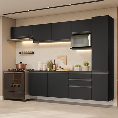 Armário De Cozinha Completa 300 Cm Suspenso Preto Nice Madesa 10 Preto