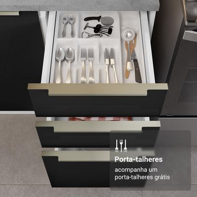 Armário De Cozinha Completa 240cm Branco/preto Lux Madesa 08 Branco/preto Branco/preto