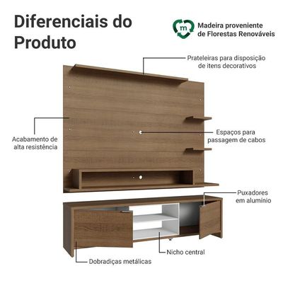 Rack Com Painel Para Tv Até 60 Polegadas 180 Cm Rustic/branco Metz Madesa Rustic/branco