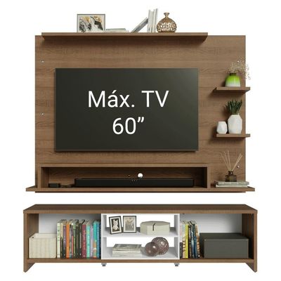 Rack Com Painel Para Tv Até 60 Polegadas 180 Cm Rustic/branco Metz Madesa Rustic/branco