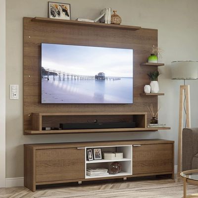 Rack Com Painel Para Tv Até 60 Polegadas 180 Cm Rustic/branco Metz Madesa Rustic/branco