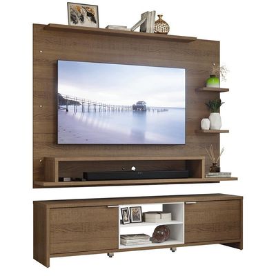 Rack Com Painel Para Tv Até 60 Polegadas 180 Cm Rustic/branco Metz Madesa Rustic/branco