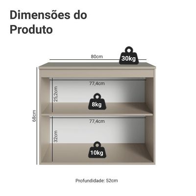 Balcão De Cozinha 80 Cm 2 Portas Nice Madesa Crema
