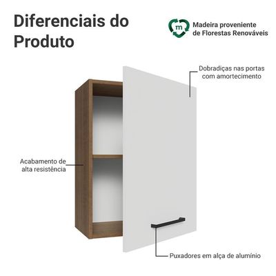 Armário Aéreo 50cm 1 Porta Rustic/branco Agata Madesa Rustic/branco