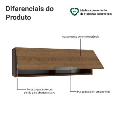 Armário Aéreo 100 Cm 1 Porta Basculante Rustic Stella Madesa Rustic