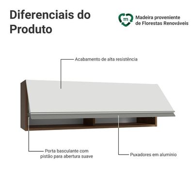 Armário Aéreo 100 Cm 1 Porta Basculante Rb Glamy Madesa Rustic/branco