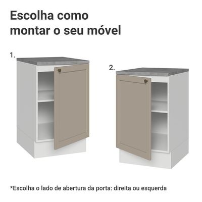Balcão De Cozinha 50cm 1 Porta (com Tampo) Branco-crema Vik Madesa Branco-crema