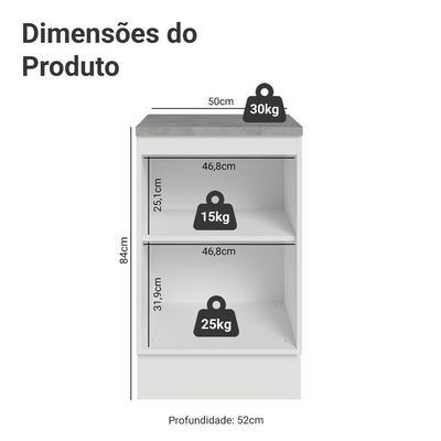 Balcão De Cozinha 50cm 1 Porta (com Tampo) Branco-crema Vik Madesa Branco-crema