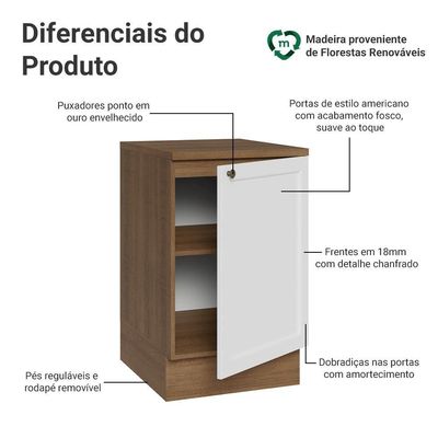 Balcão De Cozinha 50cm 1 Porta Rustic/branco Vik Madesa Rustic/branco