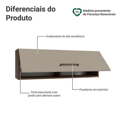 Armário Aéreo 100 Cm 1 Porta Basculante Rc Agata Madesa Rustic/crema
