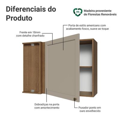 Armário Aéreo De Canto 1 Porta Rustic-crema Vik Madesa Rustic-crema