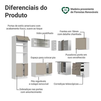 Armário De Cozinha Completa De Canto 399 Cm Branco/crema Vik Madesa 01 Branco/crema