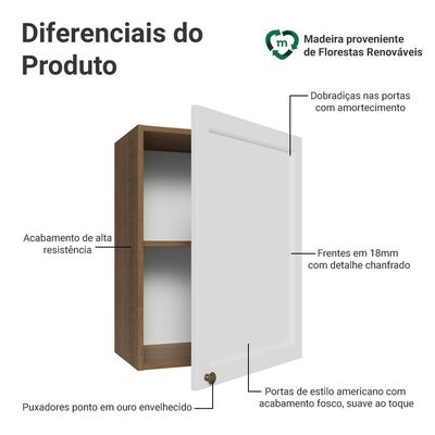 Armário Aéreo 50cm 1 Porta Rustic/branco Vik Madesa Rustic/branco