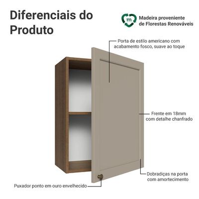 Armário Aéreo 50cm 1 Porta Rustic-crema Vik Madesa Rustic-crema