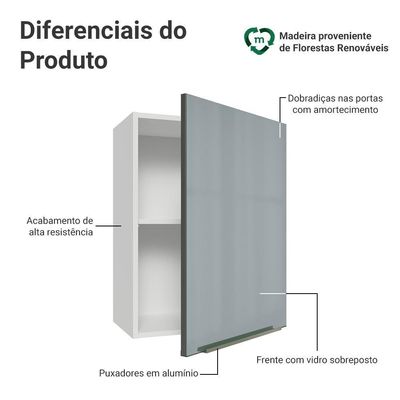 Armário Aéreo 50cm 1 Porta Branco/cinza Lux Madesa Branco/cinza